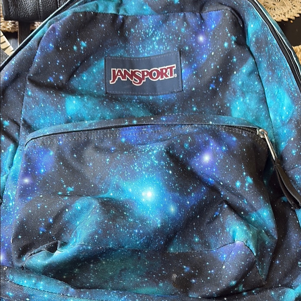 Jansport Blue and Black Backpack with Cosmic Design